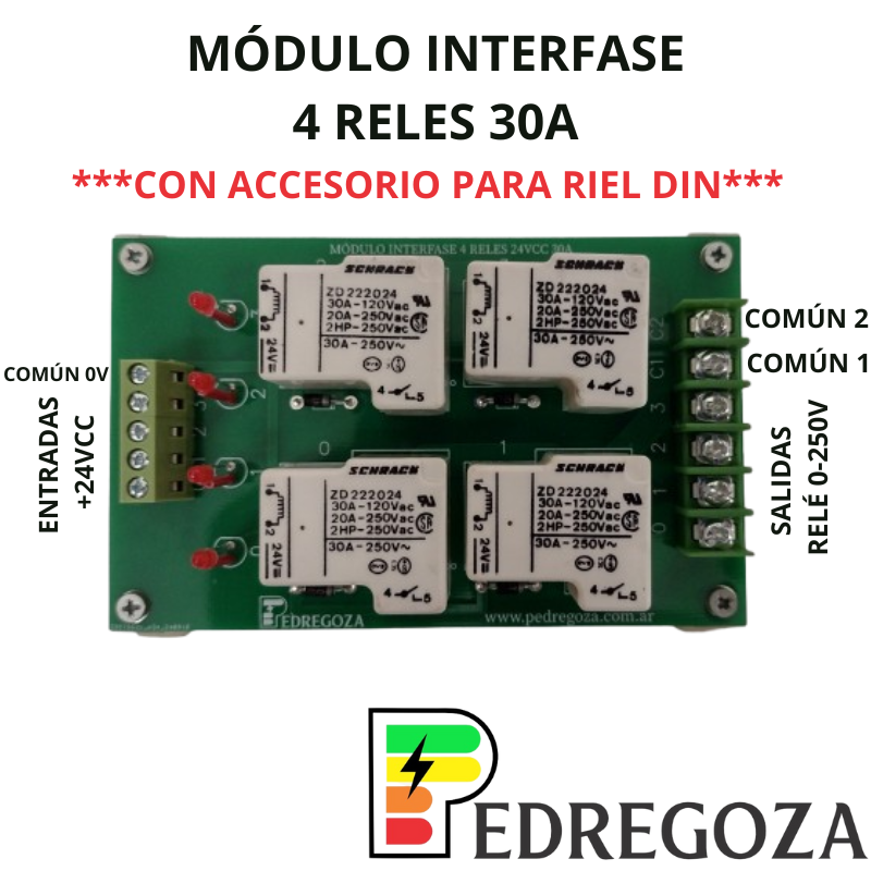 MÓDULO INTERFASE 4 RELES 24V - 30A